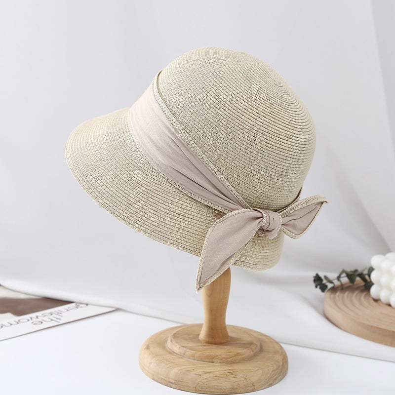 Women's Sun Hat with Simple Ribbon Bow Bucket Design