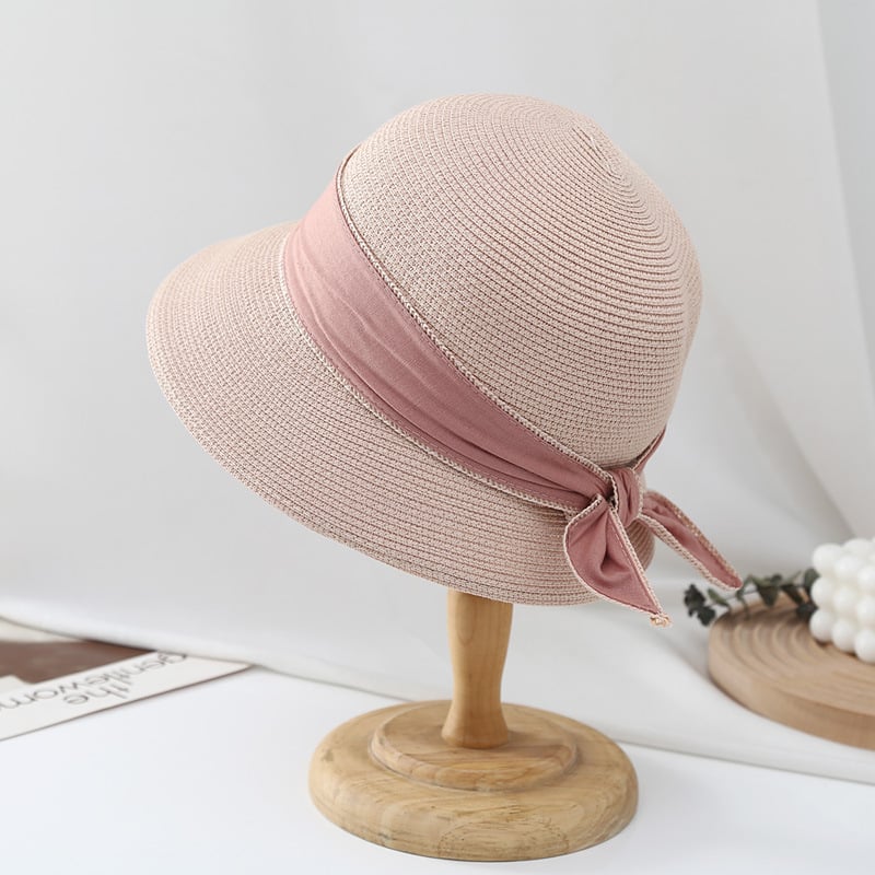 Women's Sun Hat with Simple Ribbon Bow Bucket Design
