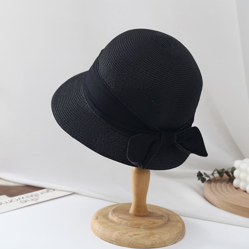 Women's Sun Hat with Simple Ribbon Bow Bucket Design