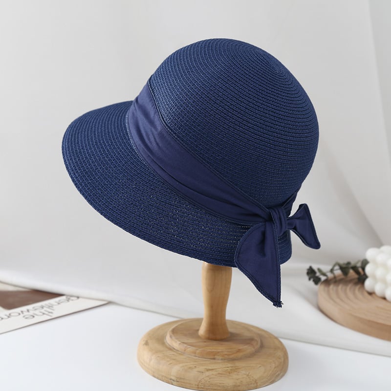 Women's Sun Hat with Simple Ribbon Bow Bucket Design