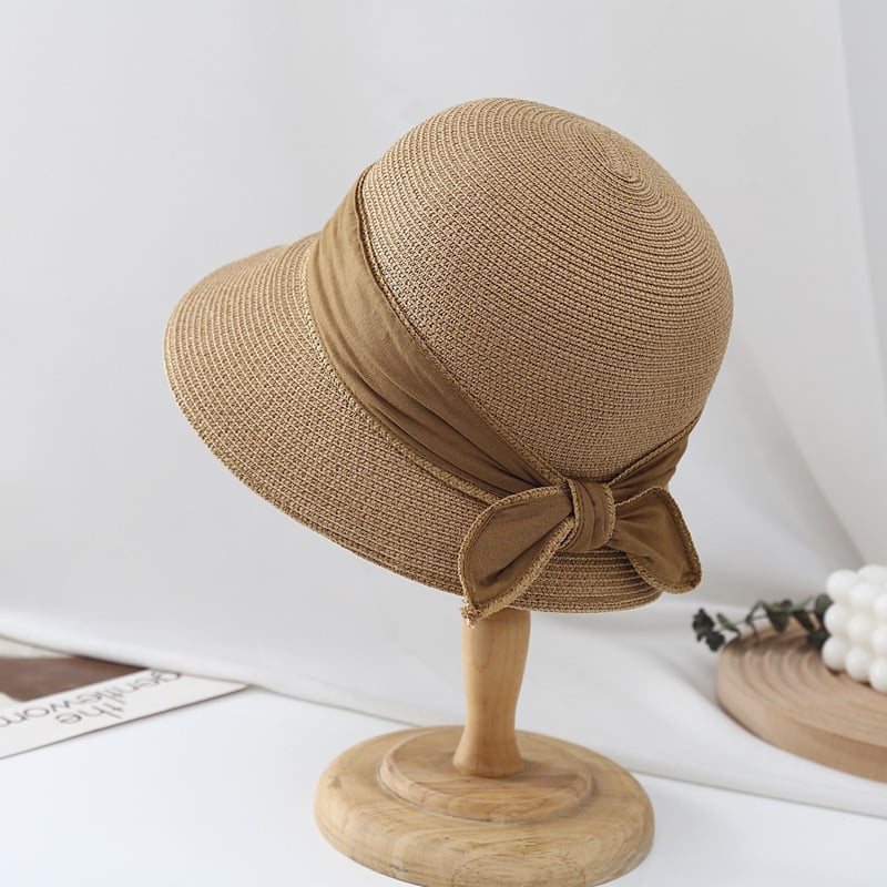 Women's Sun Hat with Simple Ribbon Bow Bucket Design