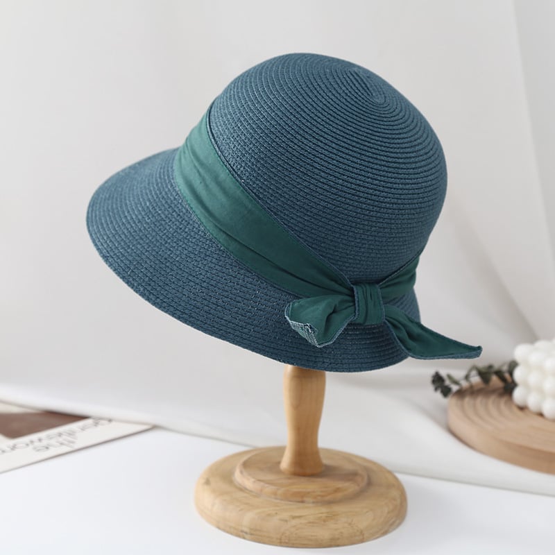 Women's Sun Hat with Simple Ribbon Bow Bucket Design