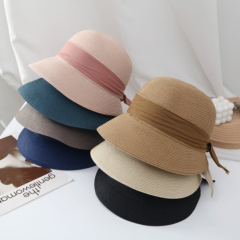 Women's Sun Hat with Simple Ribbon Bow Bucket Design